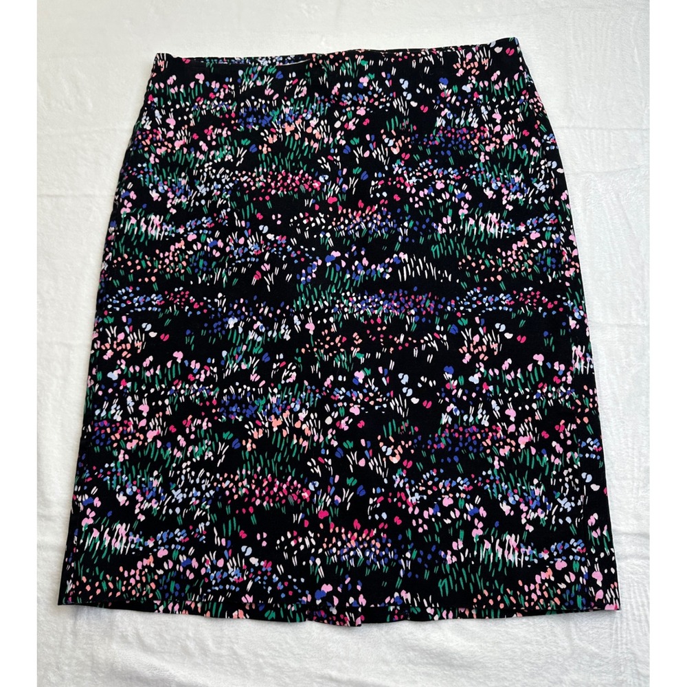 Talbots Pencil Skirt Womens 6 Black Floral Impressionist Print Stretch Cotton
